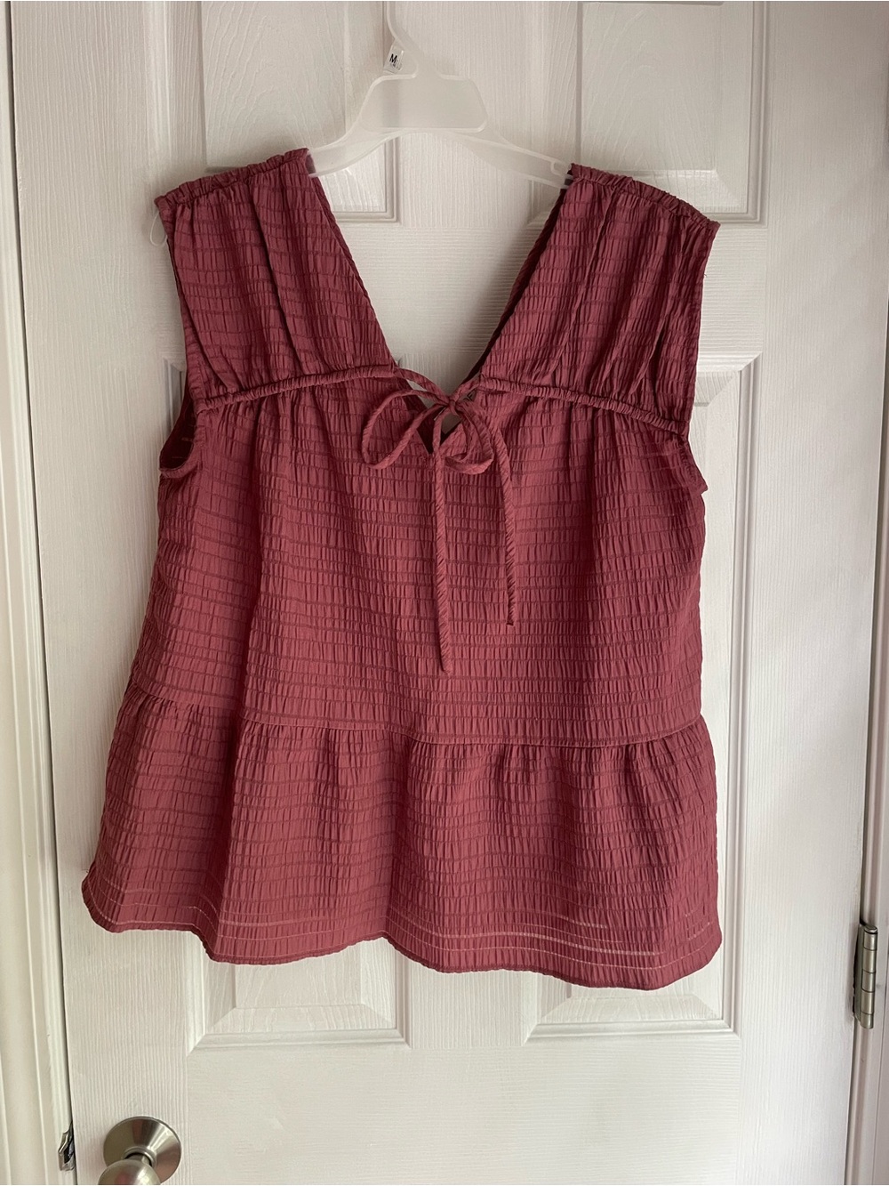 Sleeveless Peplum Tie-Front Top in Dusty Rose